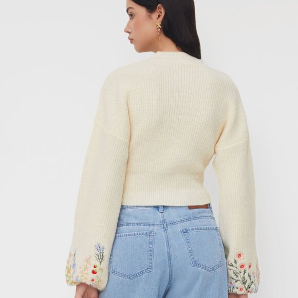 Floral Embroidered Cream Sweater Size 10 - Picture 5 of 7